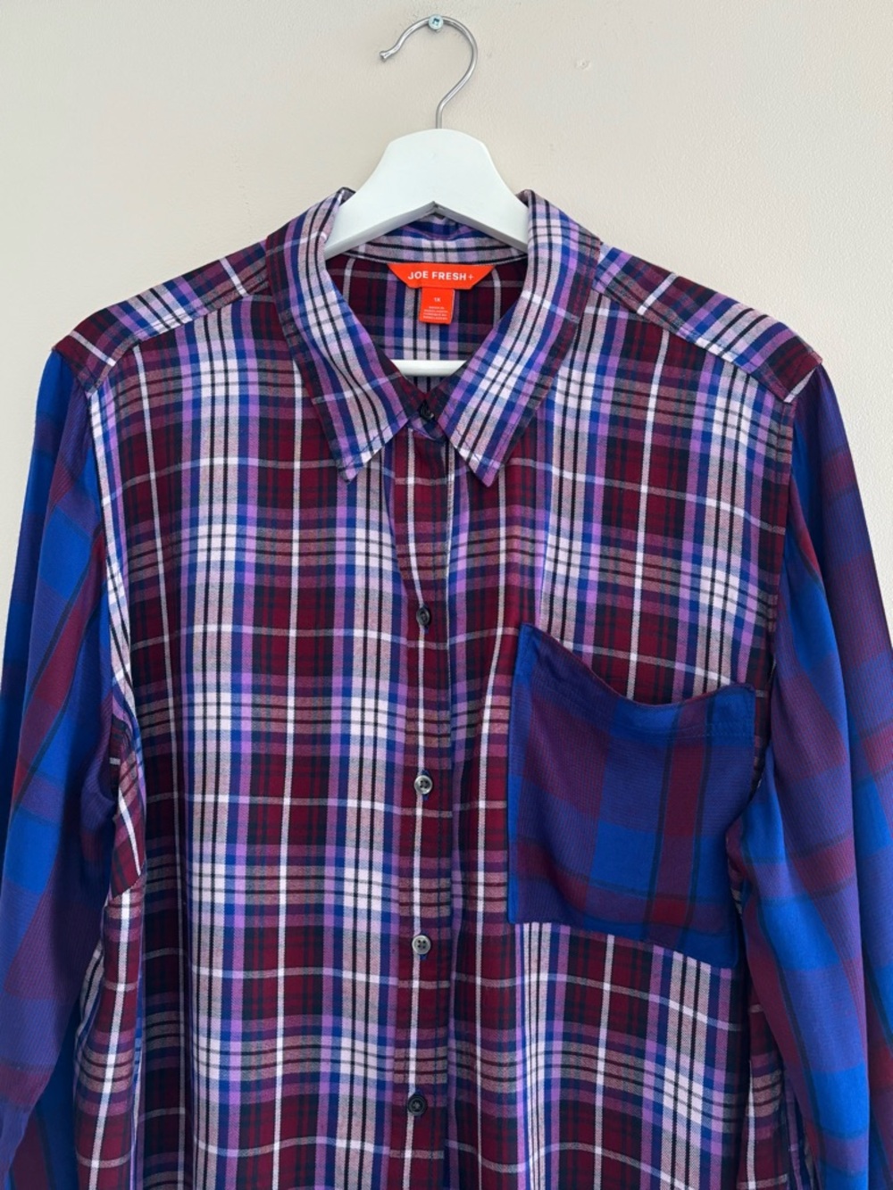 JOE FRESH Sz 1X Multicolour Plaid/Stripes Long Sleeve Shirt Rayon Lightweight PO